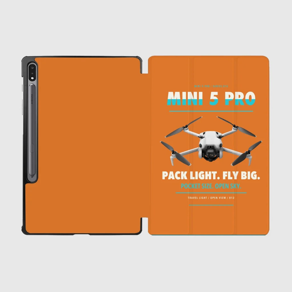 DJI Mini 5 Pro design on orange samsung tablet tablet case