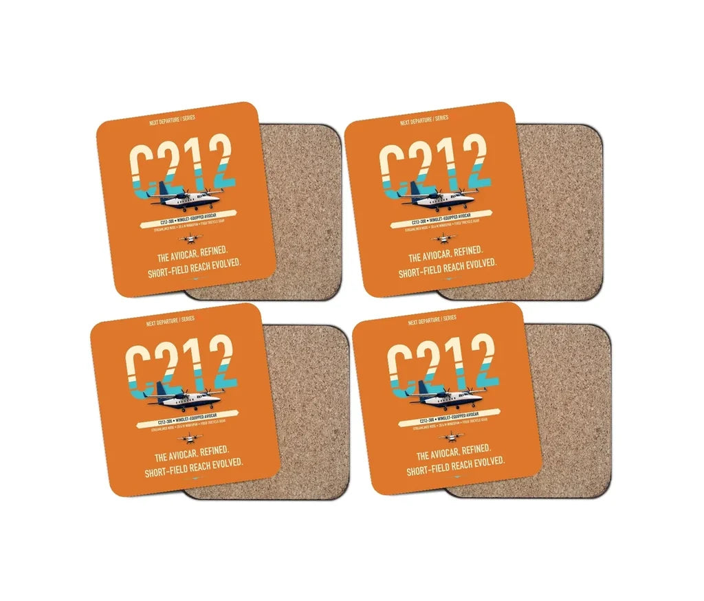 CASA C-212-300 Aviocar design on orange 4 pieces set coaster