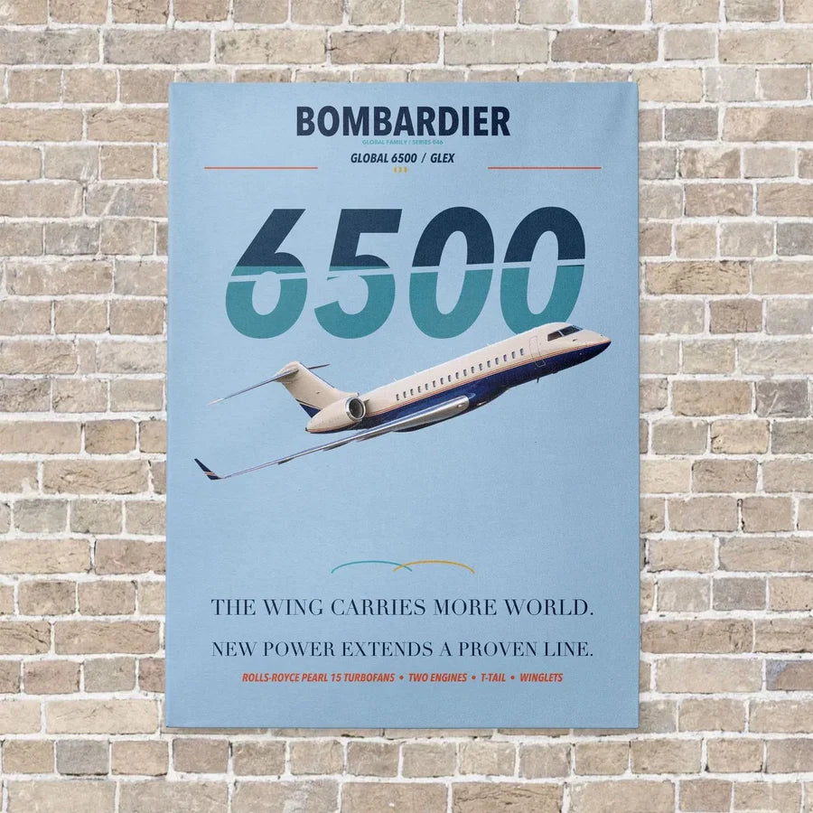 Bombardier Global 6500 vertical canvas print - no frame - light blue background