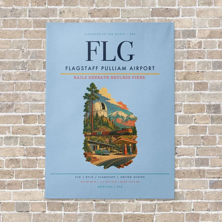 Flagstaff Pulliam Airport FLG vertical canvas print - no frame - light blue background
