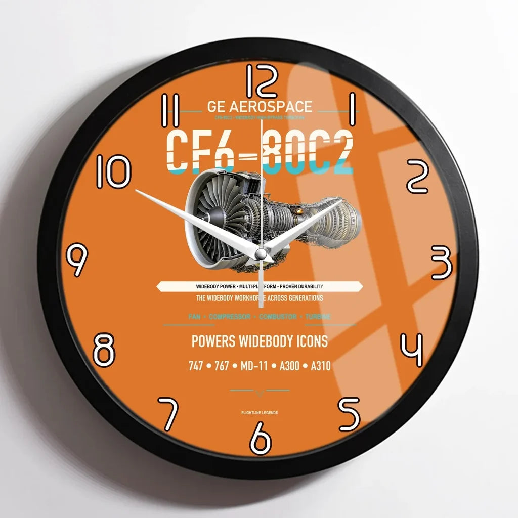 CF6-80C2 design on orange framed wall clock