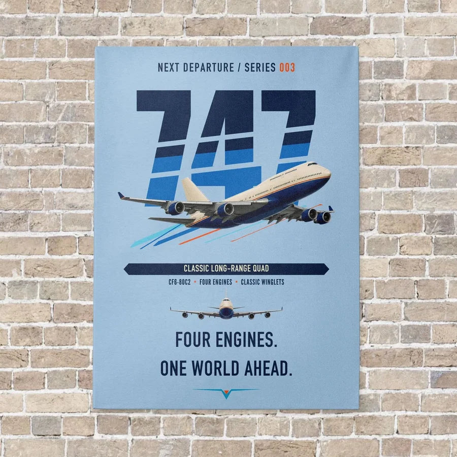 Boeing 747-400 vertical canvas print - no frame - light blue background