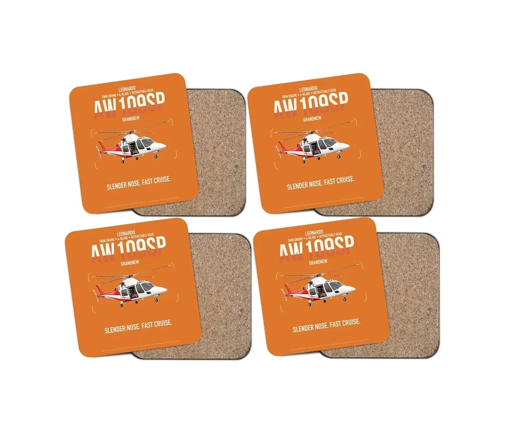 Leonardo AW109SP GrandNew design on orange 4 pieces set coaster
