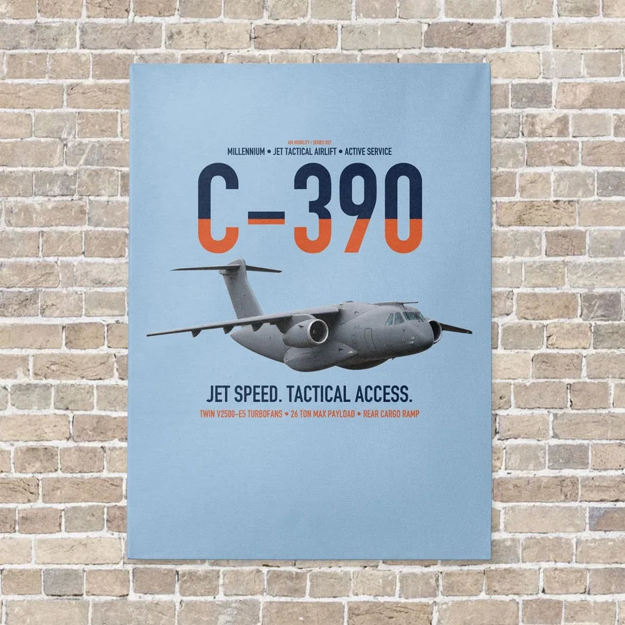 C-390 Millennium vertical canvas print - no frame - light blue background