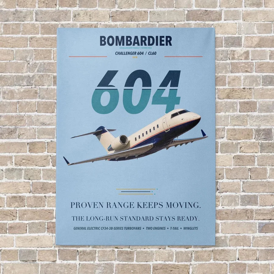 Bombardier Challenger 604 vertical canvas print - no frame - light blue background