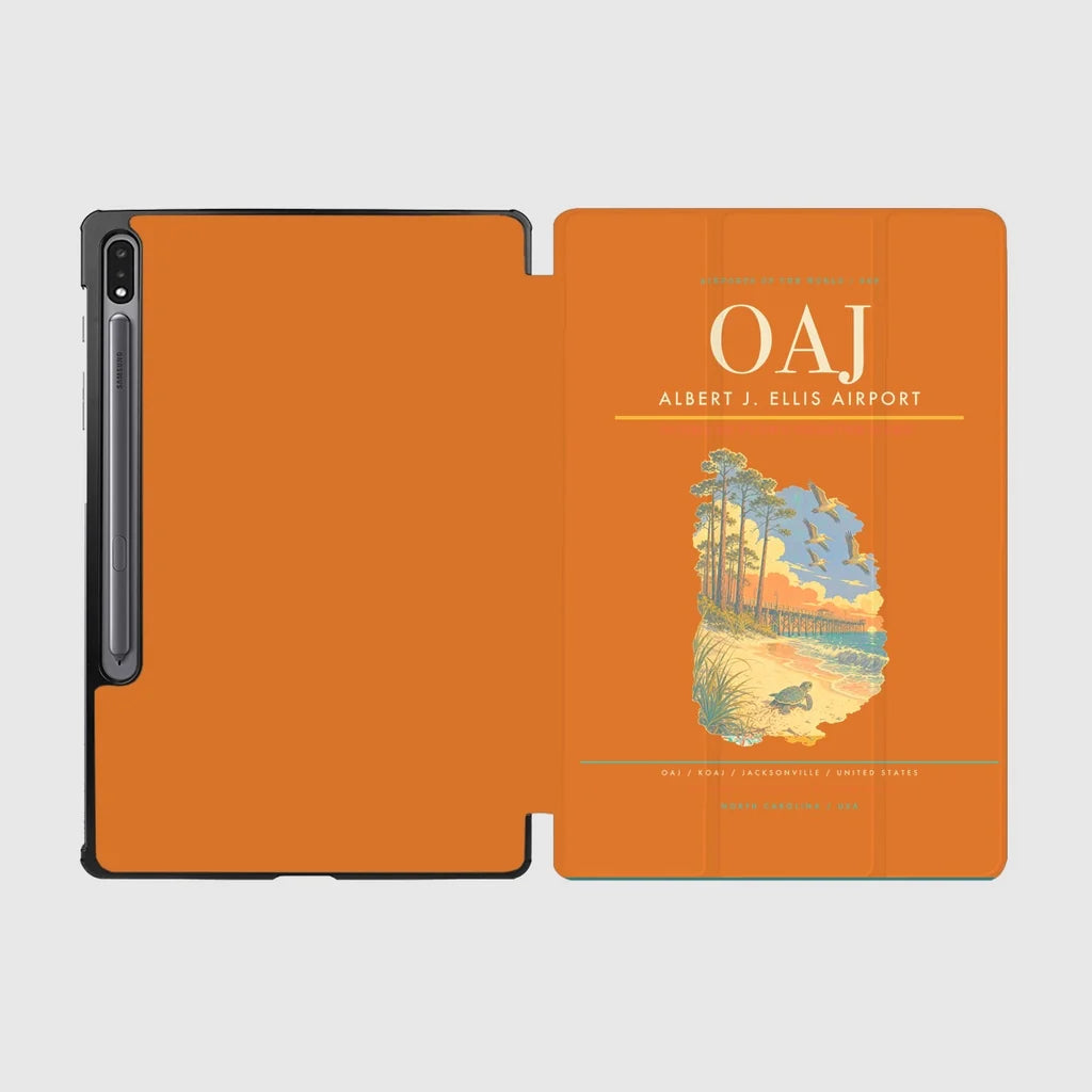 Albert J. Ellis Airport (OAJ) design on orange samsung tablet tablet case