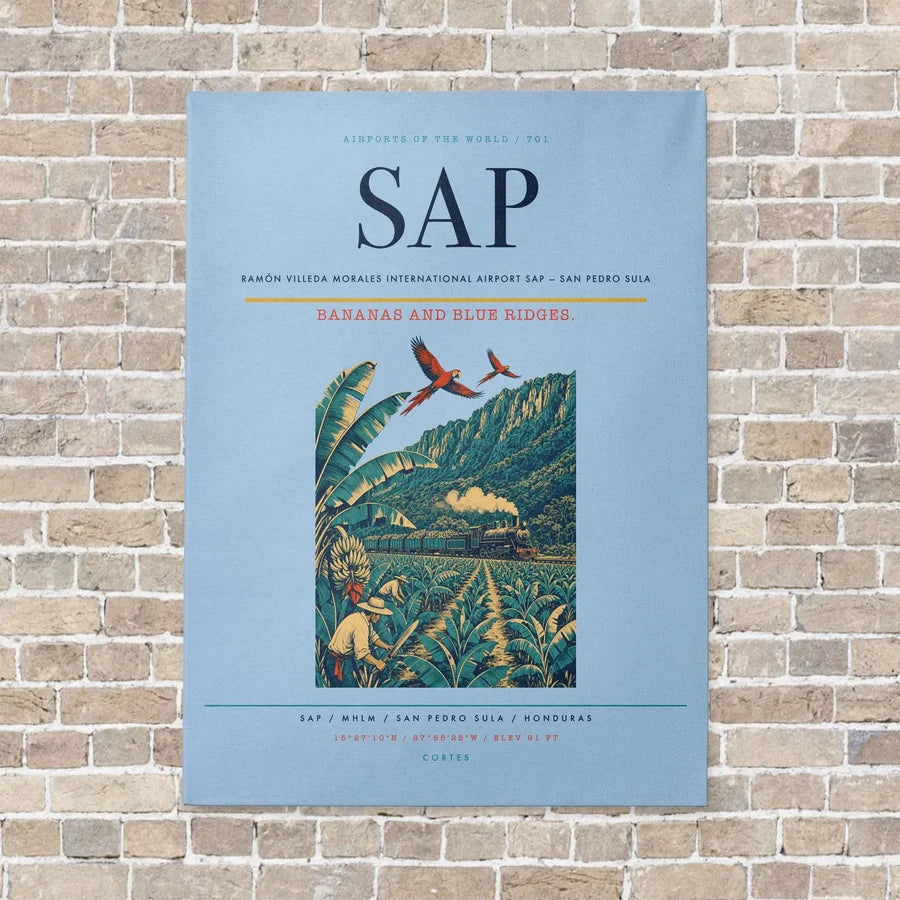 Ramón Villeda Morales International Airport SAP — San Pedro Sula vertical canvas print - no frame - light blue background