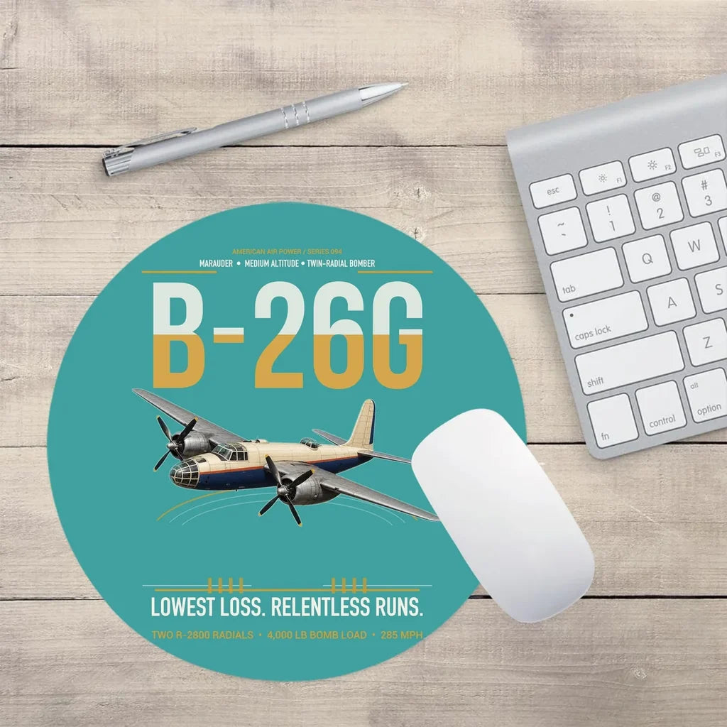 B-26G Marauder design on turquoise round mouse pad