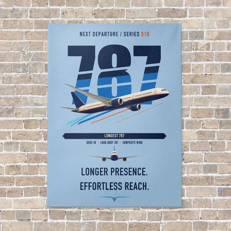 Boeing 787-10 Dreamliner vertical canvas print - no frame - light blue background