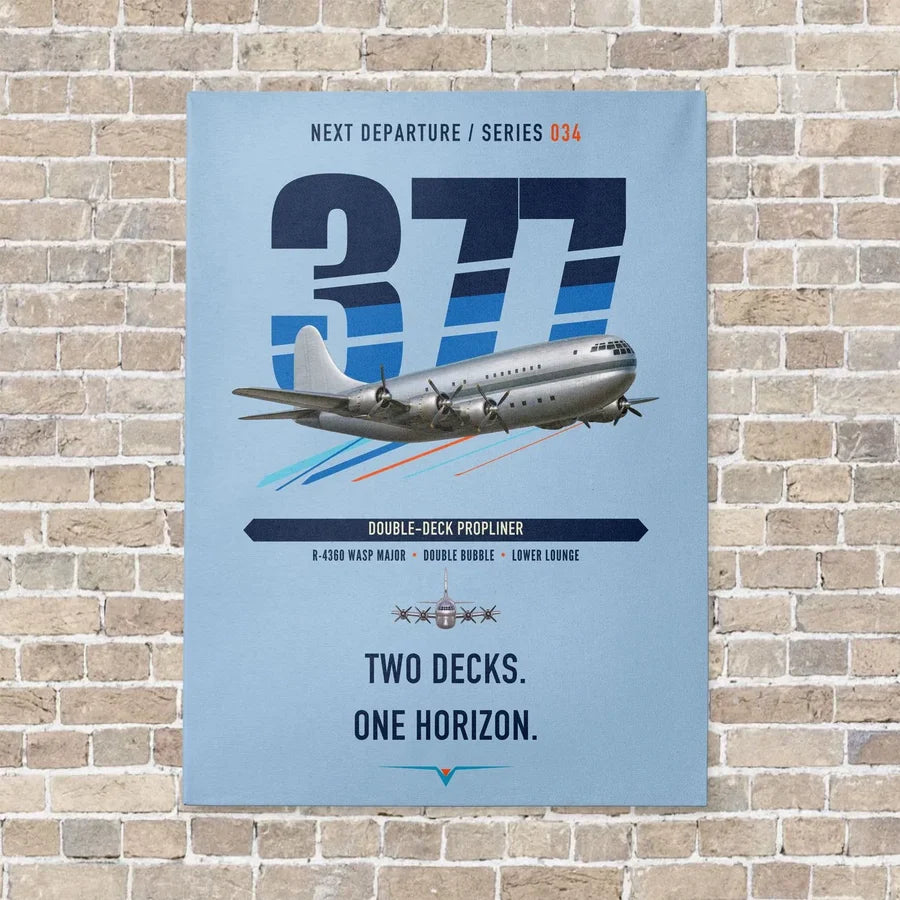 Boeing 377 Stratocruiser vertical canvas print - no frame - light blue background