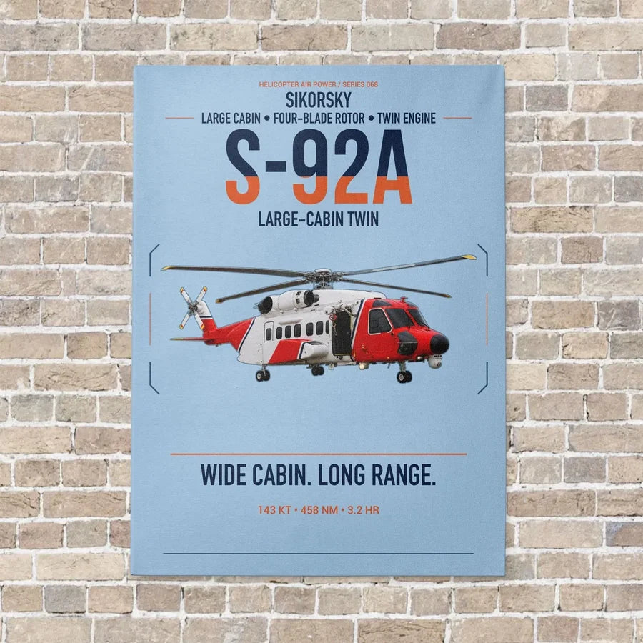 Sikorsky S-92A vertical canvas print - no frame - light blue background
