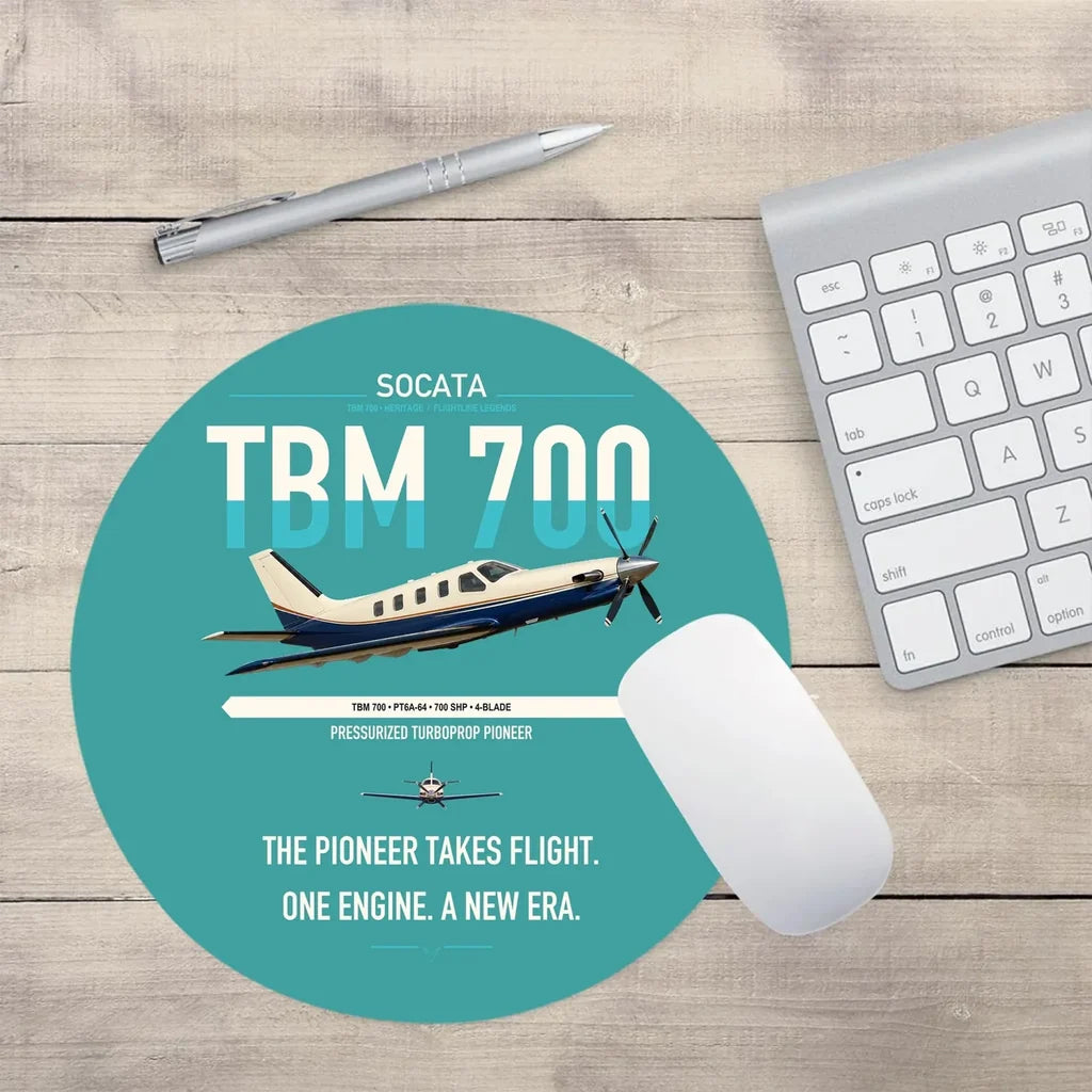 Socata TBM 700 design on turquoise round mouse pad
