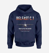 Thumbnail for Short Belfast C.1 design on navy blue double-side hoodie, single-side print