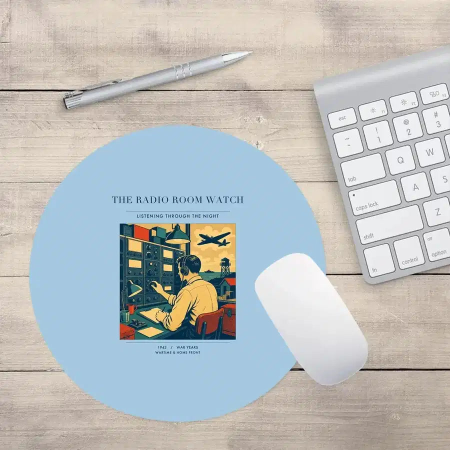 VINTAGE G4514 - The Radio Room Watch - Designed Mouse Pads design on lightblue round