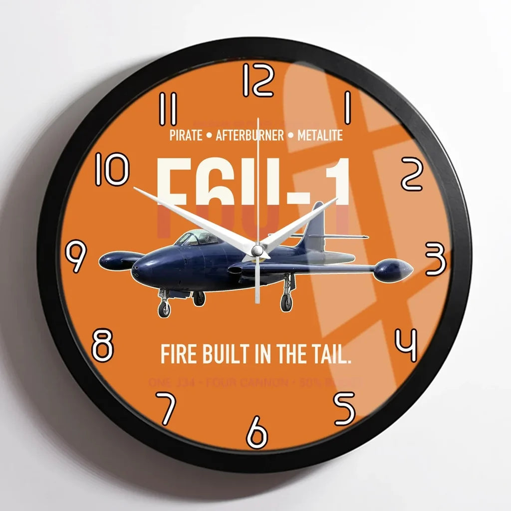 F6U-1 Pirate Fire Built in the Tail design on orange framed wall clock