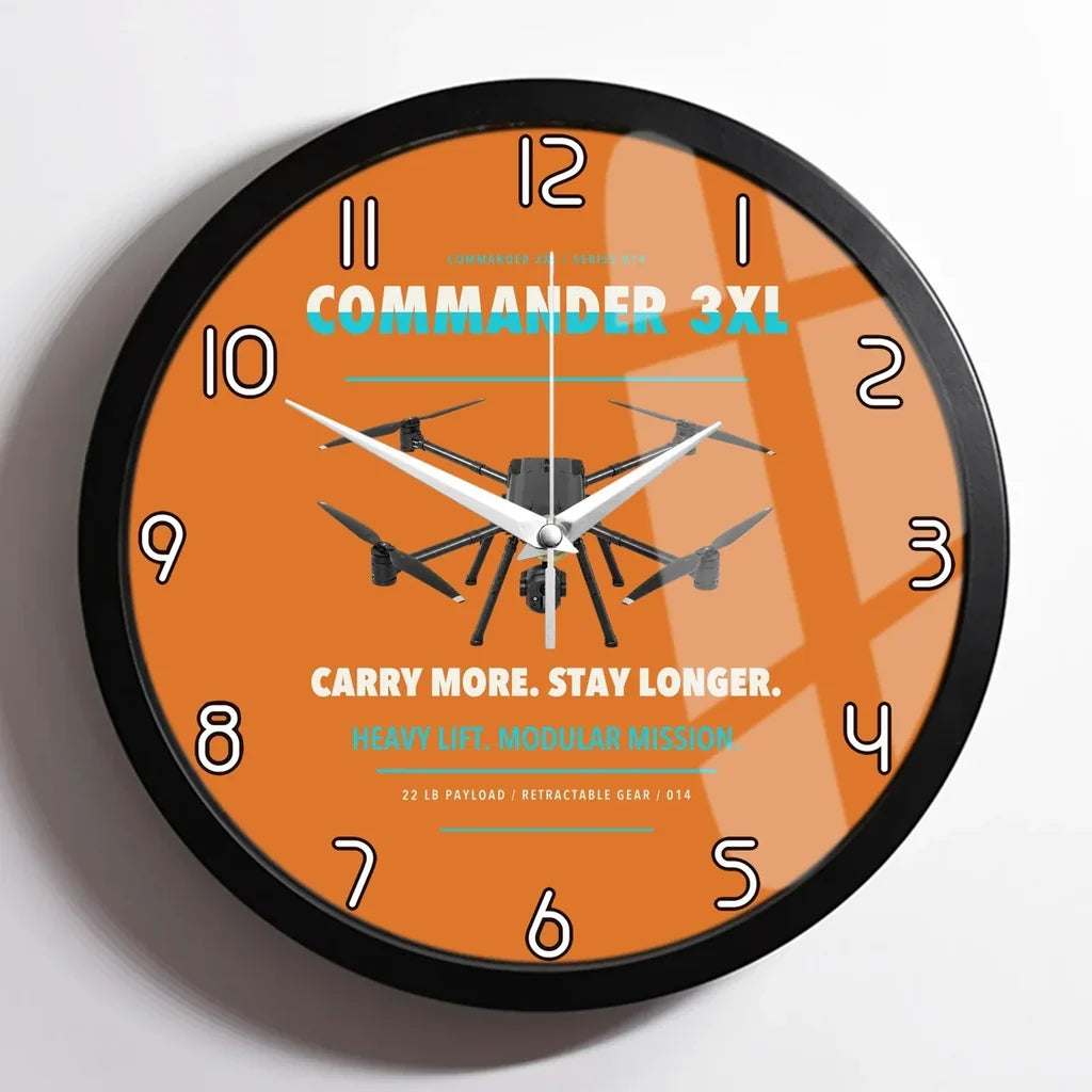 Draganfly Commander 3XL design on orange framed wall clock