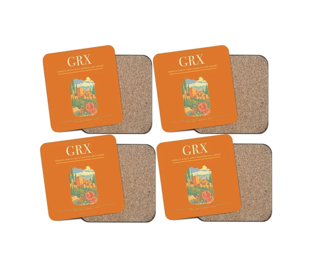 Federico García Lorca Granada-Jaén Airport (GRX) design on orange 4 pieces set coaster