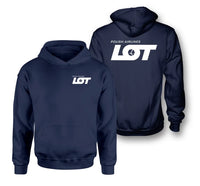 Thumbnail for LOT Polish Airlines logo on navy blue double side hoodie