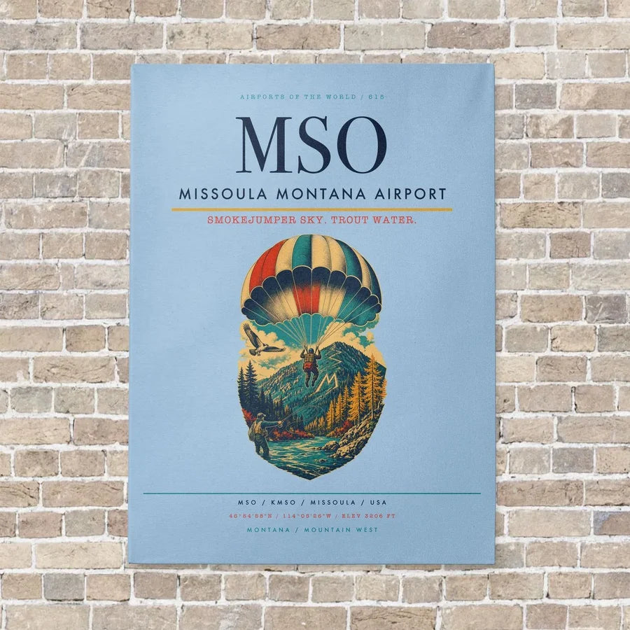 Missoula Montana Airport MSO vertical canvas print - no frame - light blue background