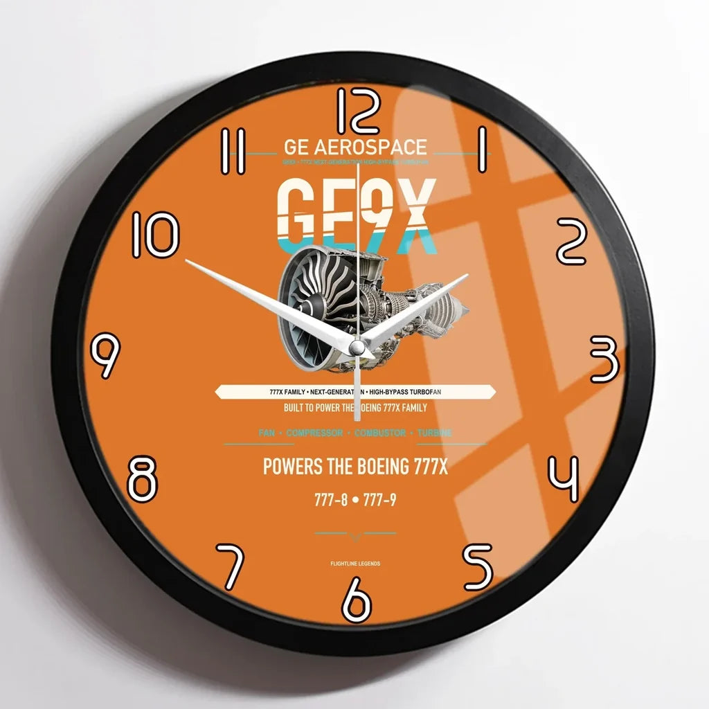 GE9X design on orange framed wall clock