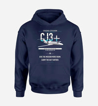 Thumbnail for Cessna Citation CJ3+ design on navy blue double-side hoodie, single-side print