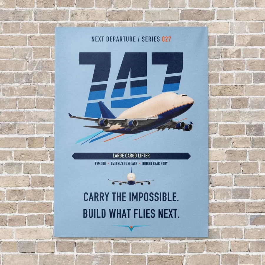 Boeing 747-400 Dreamlifter vertical canvas print - no frame - light blue background