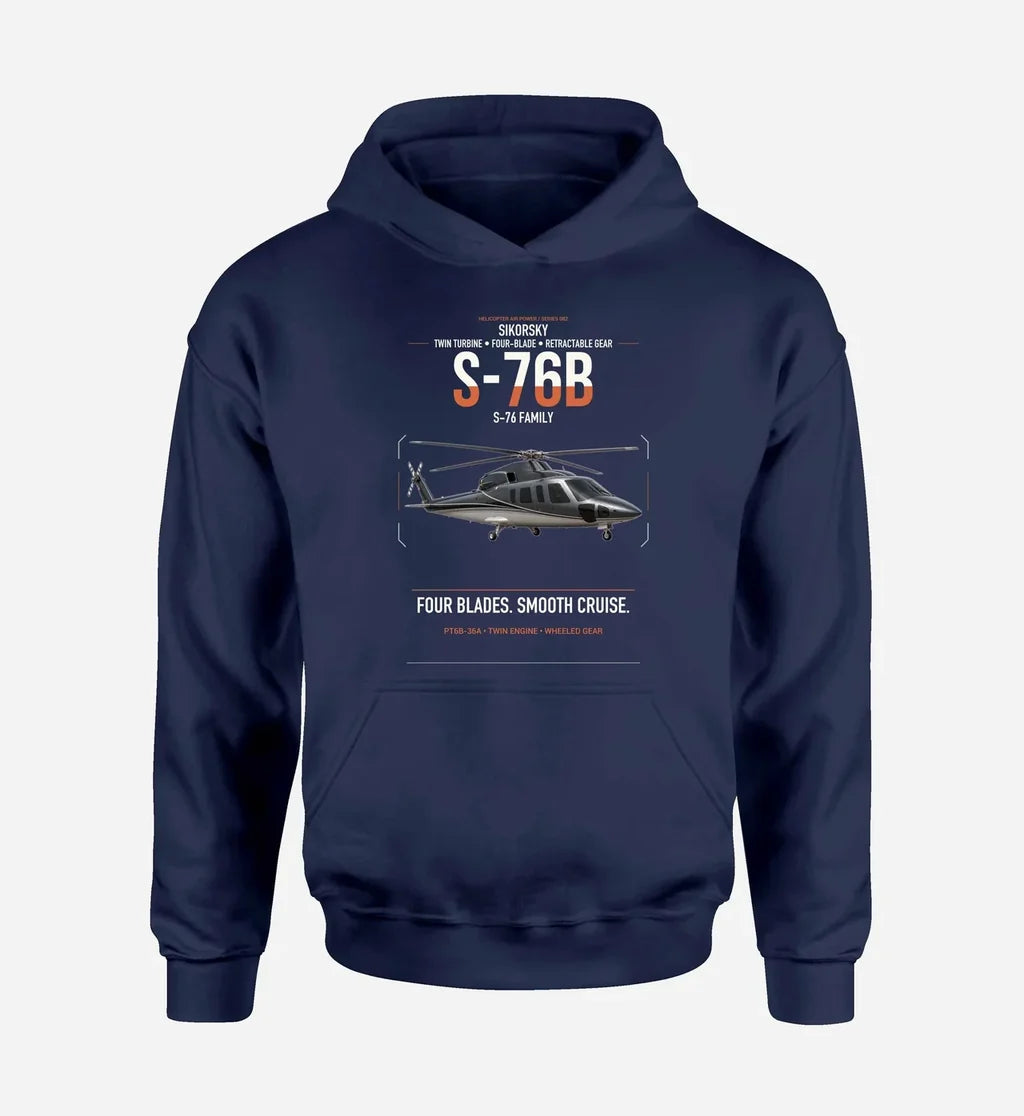 Sikorsky S-76B design on navy blue double-side hoodie, single-side print