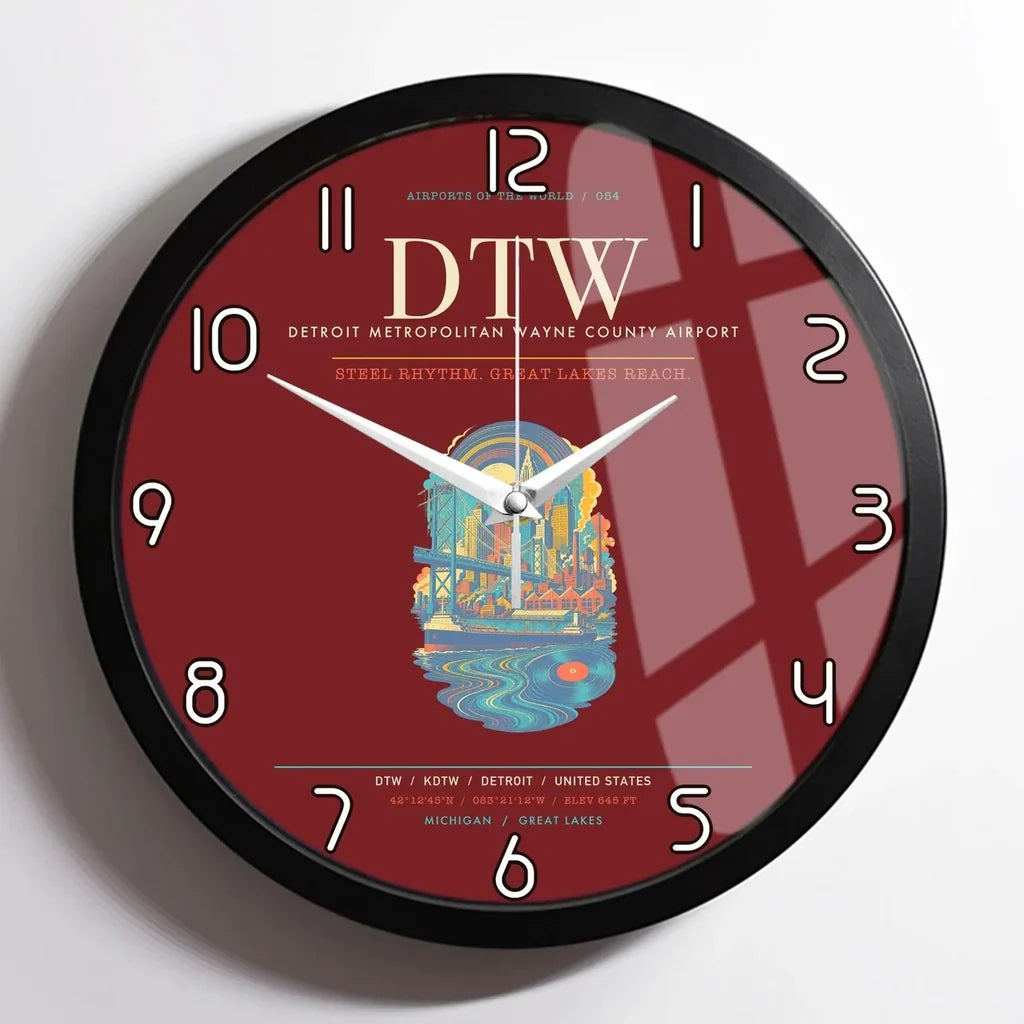 Detroit Metropolitan Wayne County Airport DTW Wall-Clock Framed - Dark Red