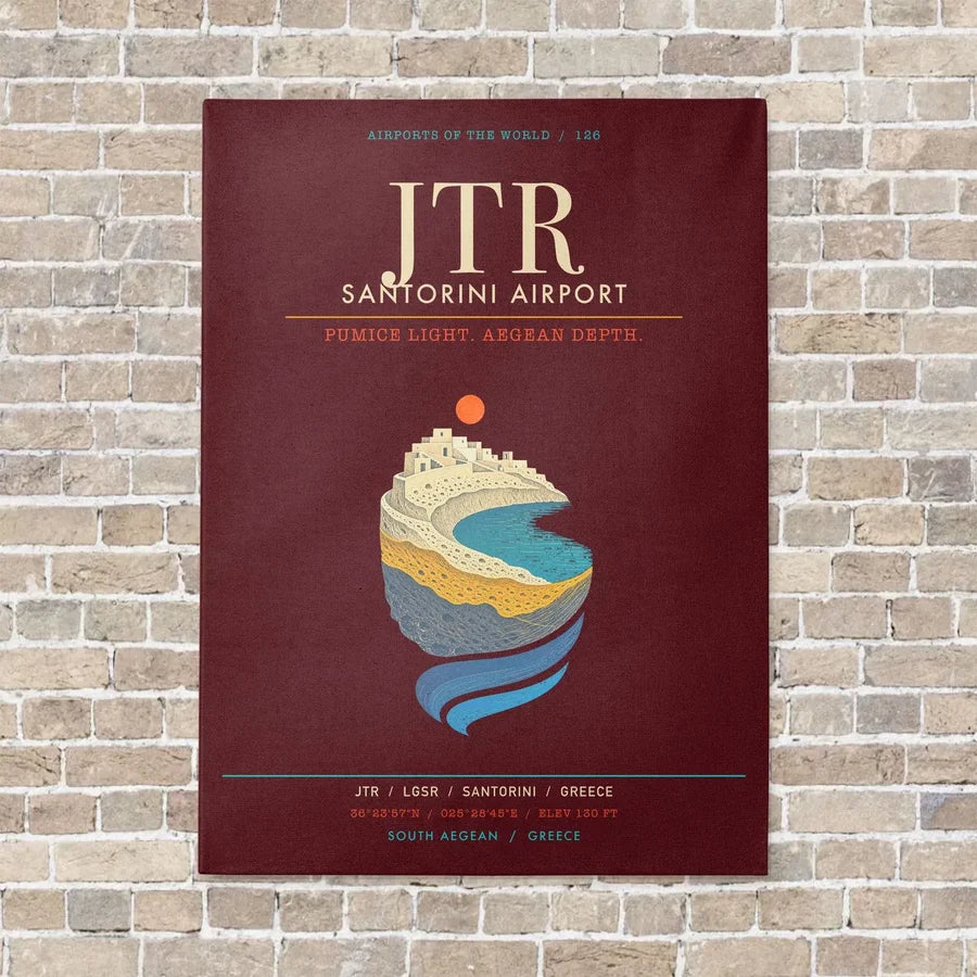 Santorini Airport JTR - Canvas Framed - Dark Red