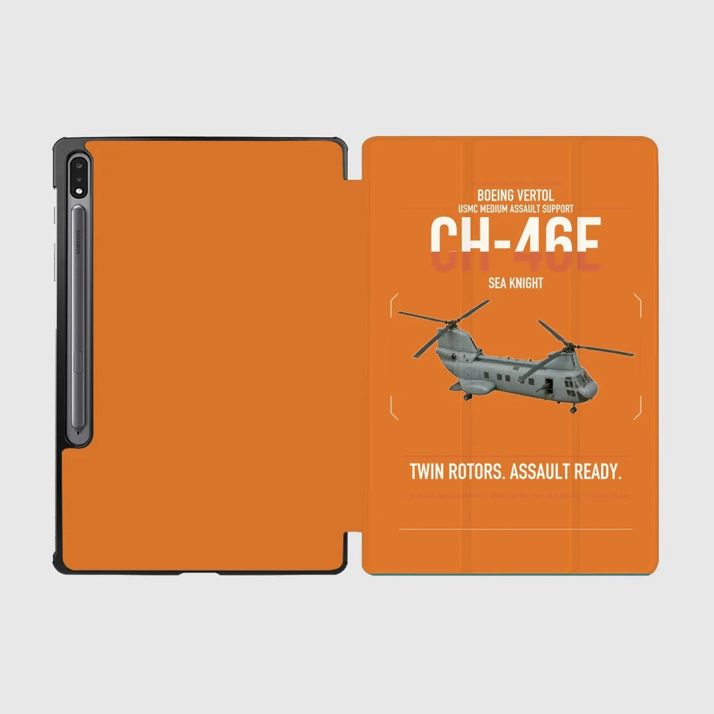 Boeing Vertol CH-46E Sea Knight design on orange samsung tablet tablet case