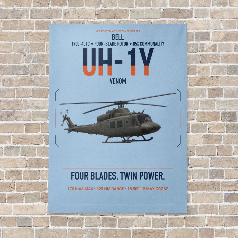 Bell UH-1Y Venom vertical canvas print - no frame - light blue background