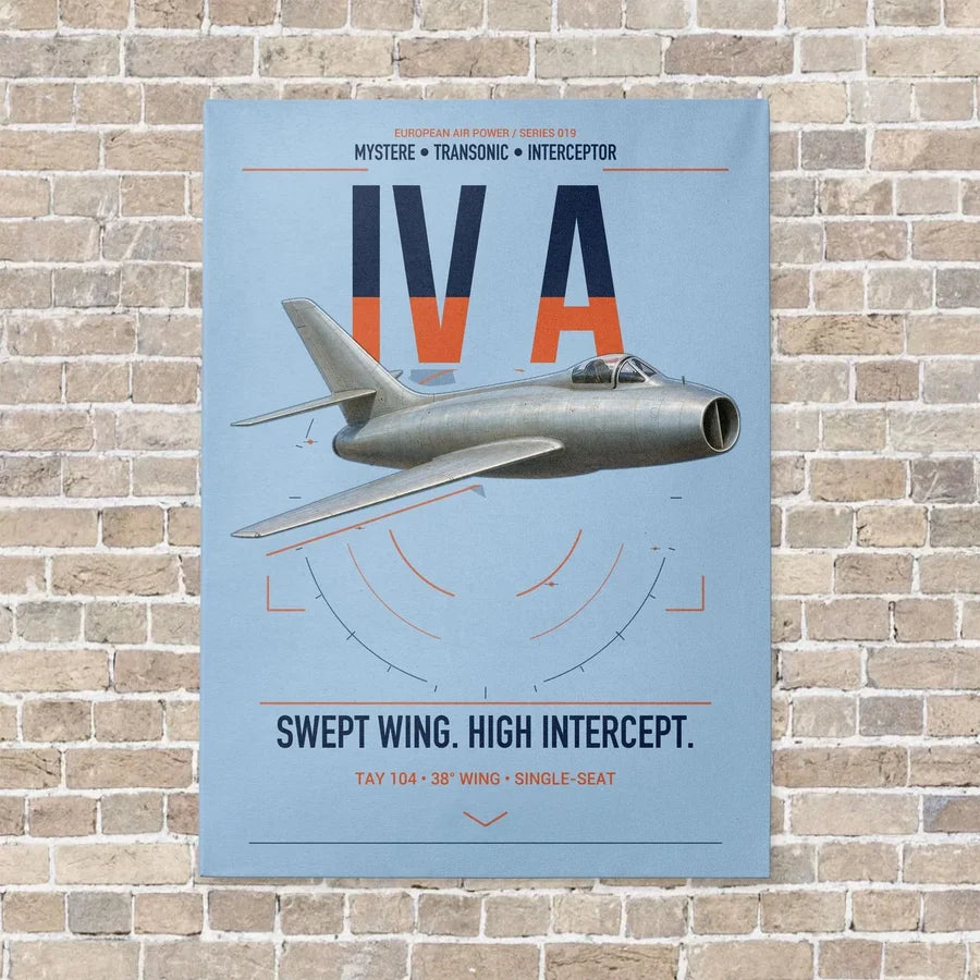 Dassault Mystère IV A vertical canvas print - no frame - light blue background