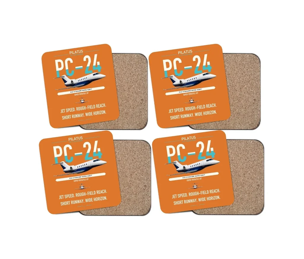 Pilatus PC-24 design on orange 4 pieces set coaster