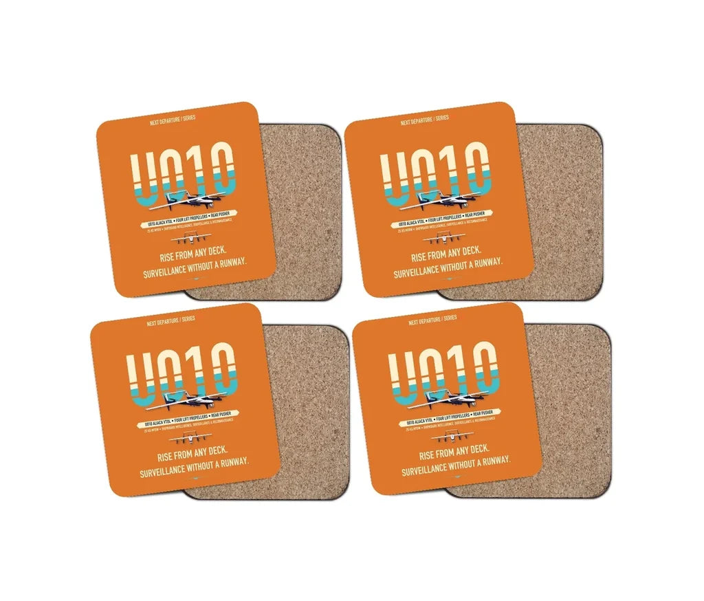 Airbus U010 Aliaca VTOL design on orange 4 pieces set coaster