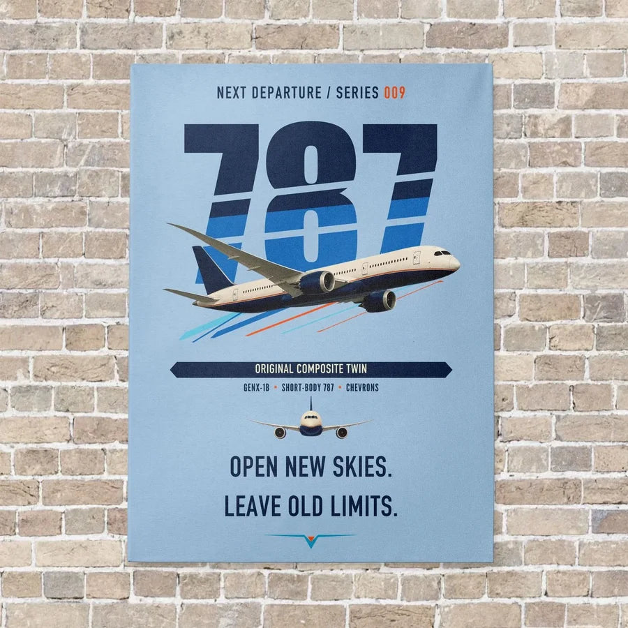 Boeing 787-8 Dreamliner vertical canvas print - no frame - light blue background