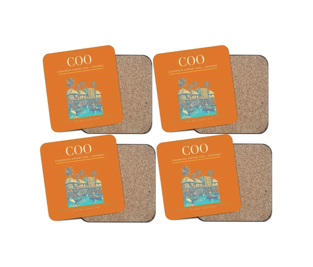 Cadjehoun Airport (COO) design on orange 4 pieces set coaster