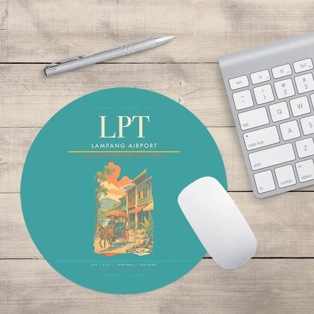 Lampang Airport (LPT) design on turquoise round mouse pad