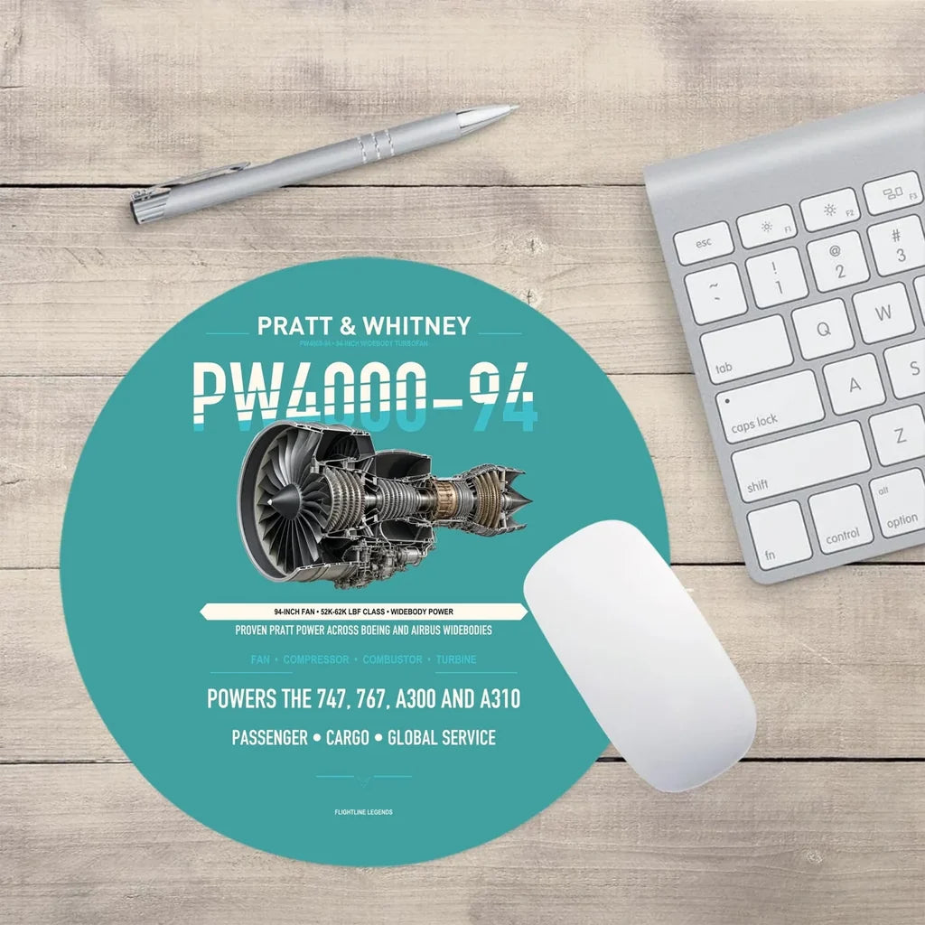 PW4000-94 design on turquoise round mouse pad