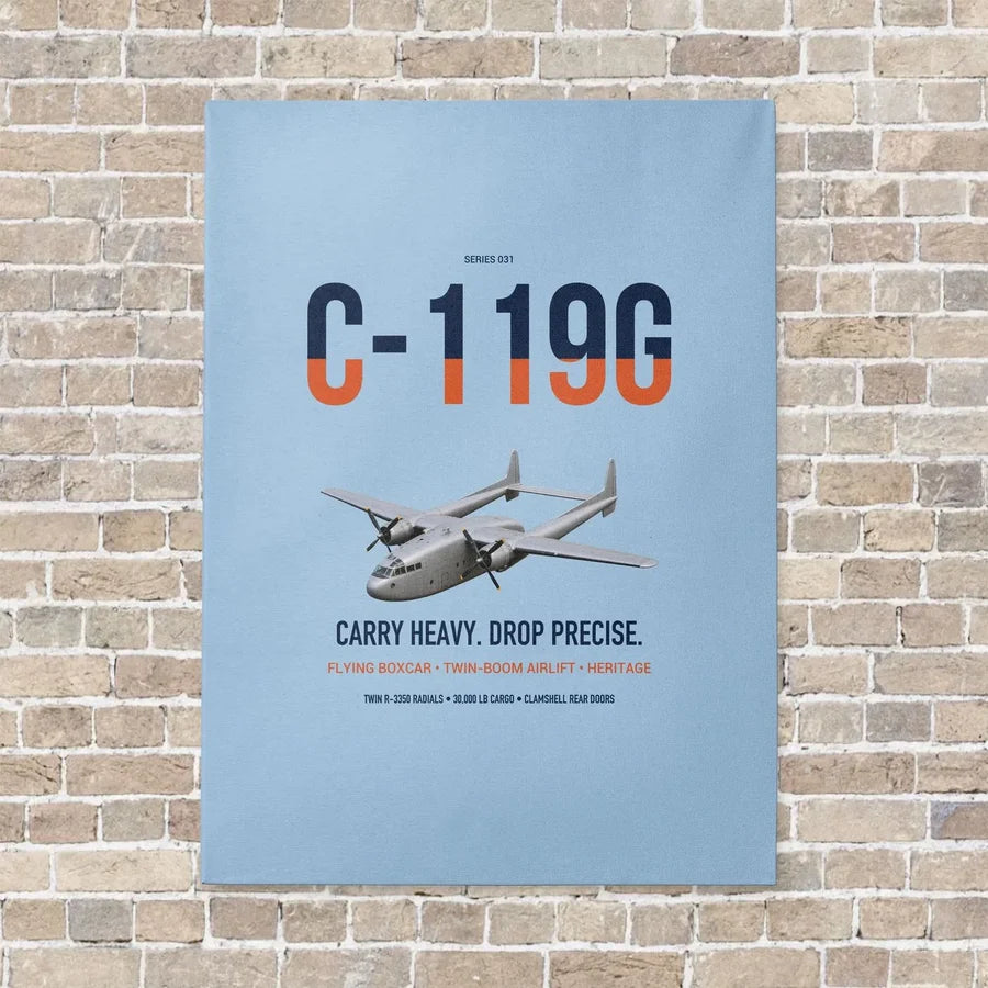 C-119G Flying Boxcar vertical canvas print - no frame - light blue background
