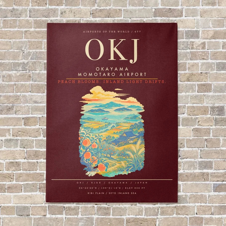 Okayama Momotaro Airport OKJ - Canvas Framed - Dark Red