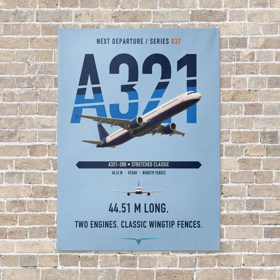 Airbus A321 vertical canvas print - no frame - light blue background