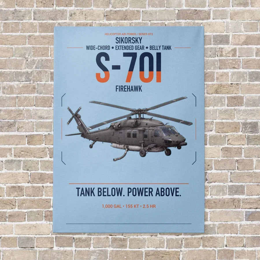 Sikorsky S-70i FIREHAWK vertical canvas print - no frame - light blue background