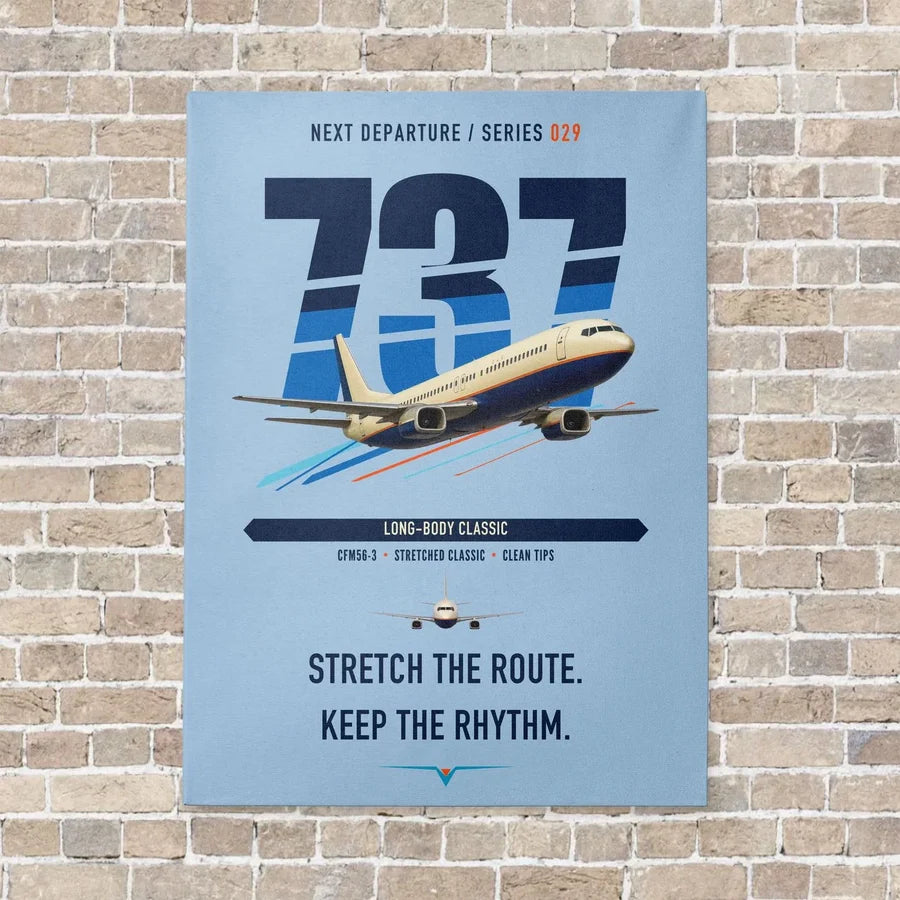 Boeing 737-400 Classic vertical canvas print - no frame - light blue background