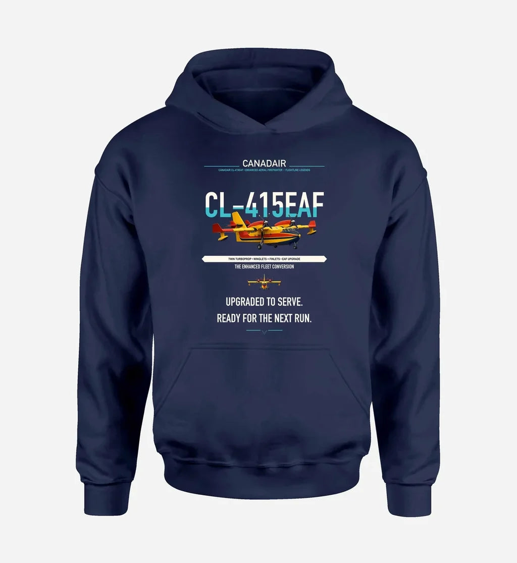 Canadair CL-415EAF design on navy blue double-side hoodie, single-side print