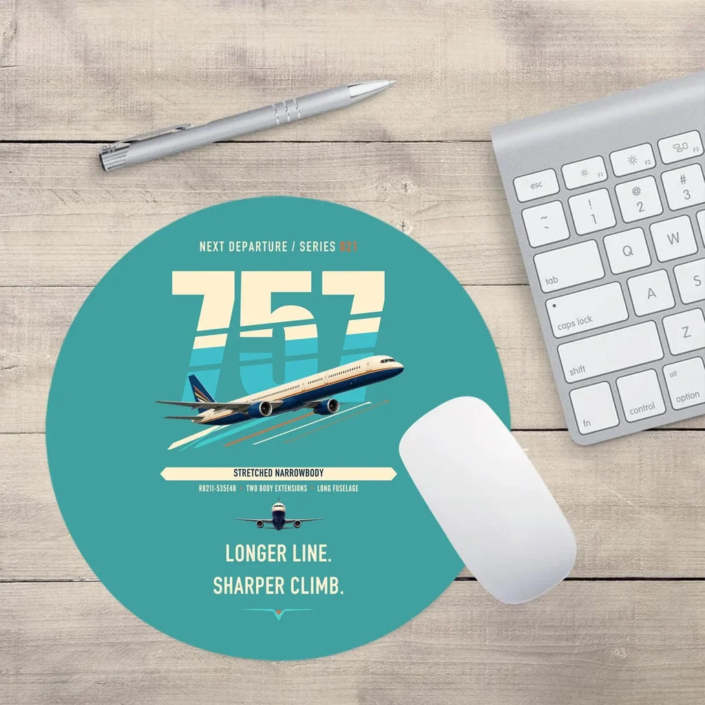 Boeing 757-300 design on turquoise round mouse pad