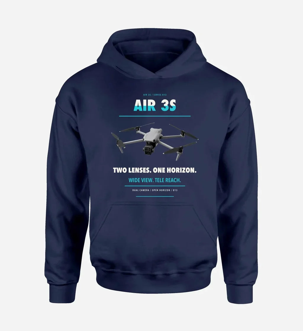 DJI Air 3S design on navy blue hoodie single side