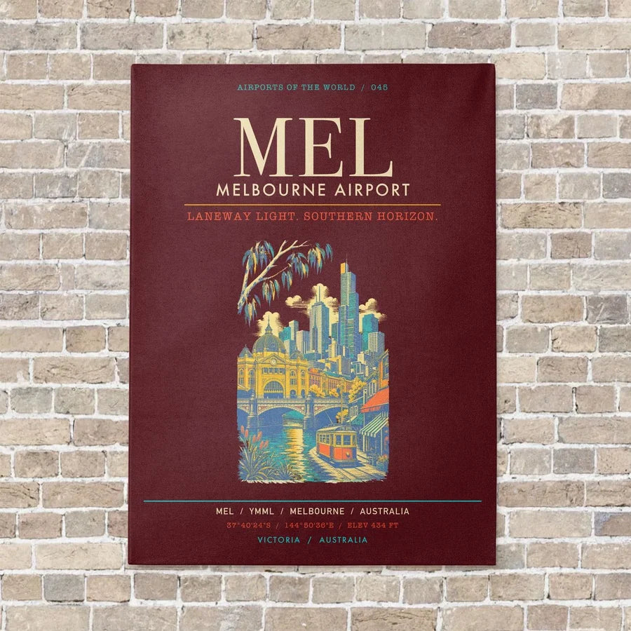Melbourne Airport MEL - Canvas Framed - Dark Red