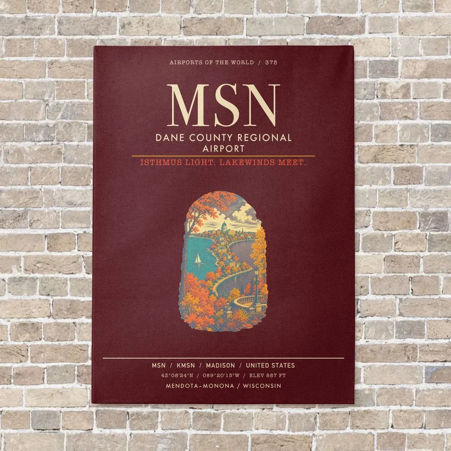 Dane County Regional Airport Madison MSN - Canvas Framed - Dark Red
