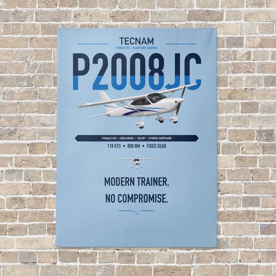 Tecnam P2008JC NG vertical canvas print - no frame - light blue background