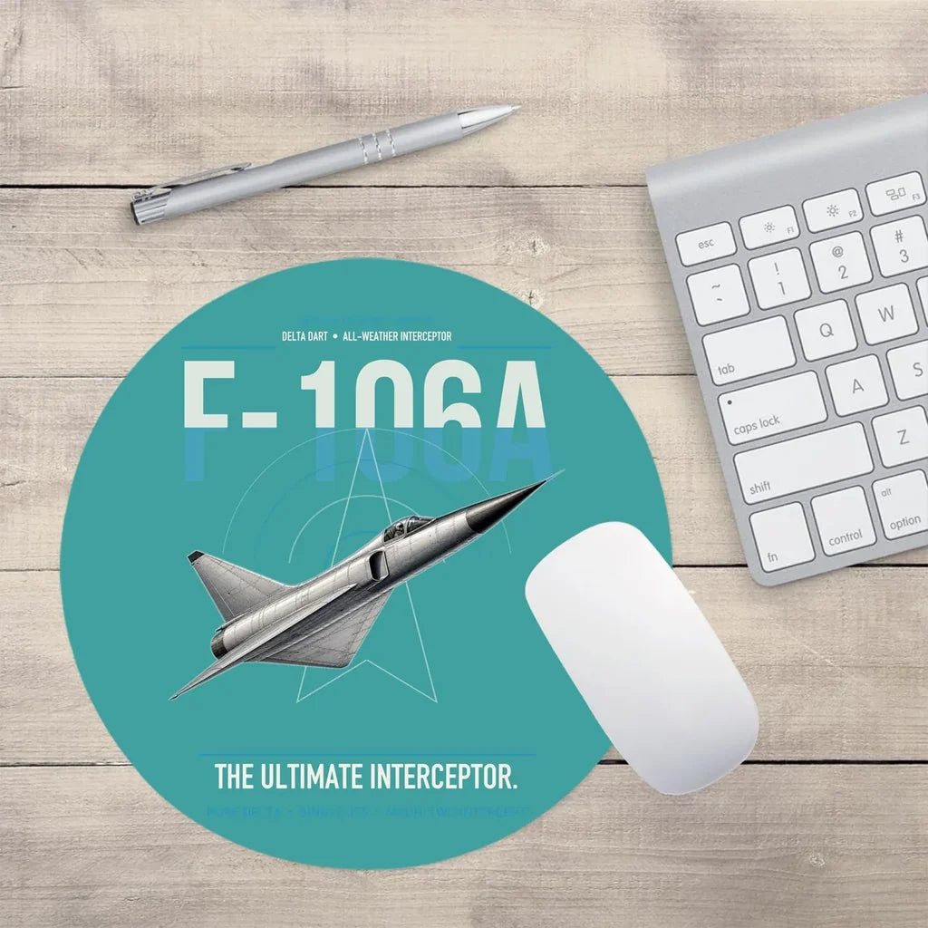 F-106A Delta Dart design on turquoise round mouse pad